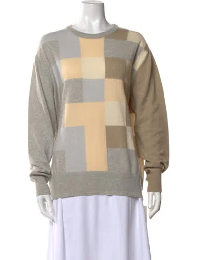 Pre-owned Ferragamo Cashmere Colorblock Pattern Sweater In Neutrals