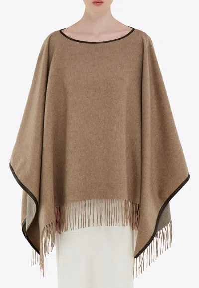 Ferragamo Cashmere Fringed Cape In Brown
