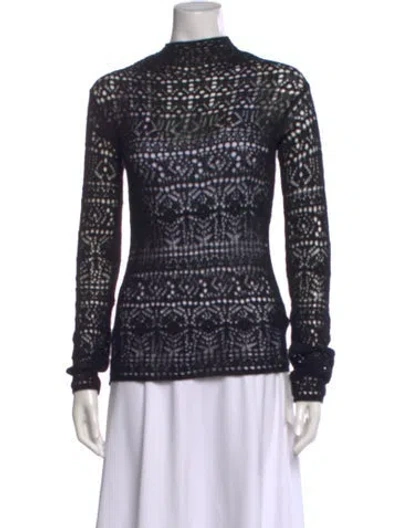 Pre-owned Ferragamo Cashmere Lace Pattern Sweater In Black