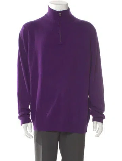 Pre-owned Ferragamo Cashmere Mock Neck Polo Sweater In Purple