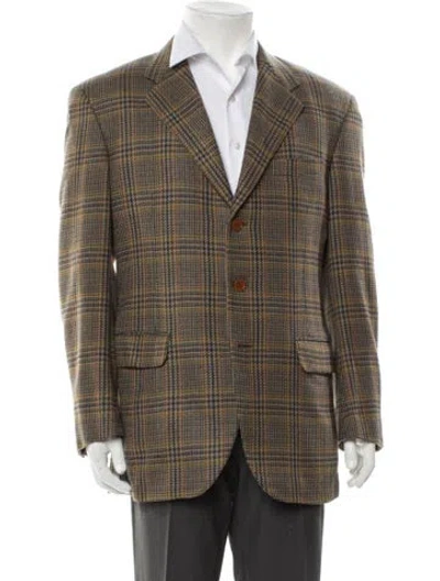 Pre-owned Ferragamo Cashmere Plaid Print Blazer In Brown