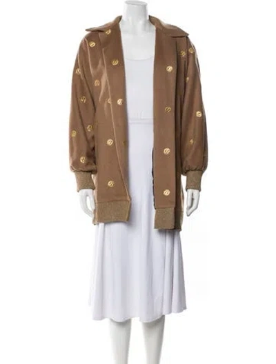 Pre-owned Ferragamo Cashmere Polka Dot Print Coat In Brown