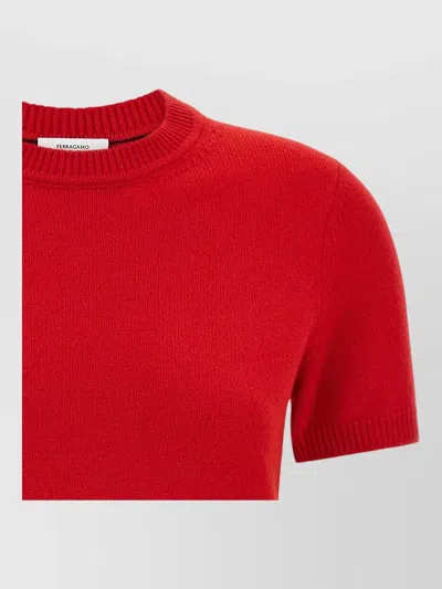 Ferragamo Cashmere Ribbed Short-sleeve Jumper In Red