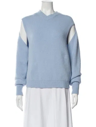 Pre-owned Ferragamo Cashmere V-neck Sweater In Blue