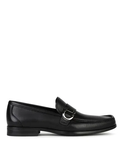 Ferragamo Caspian Black Leather Loafers In Nero