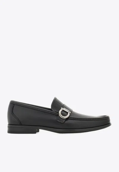 FERRAGAMO CASPIAN GANCINI LEATHER LOAFERS