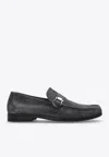 Ferragamo Caspian Gancini Plaque Leather Loafers In Gray