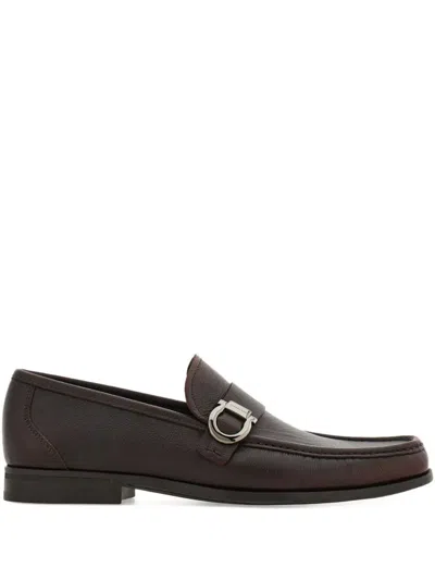 Ferragamo Loafers Metal Buckle Detail Round Toe In Brown