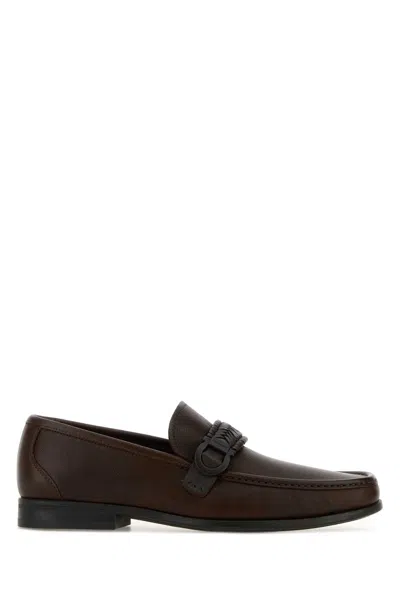 Ferragamo Caspian Leather Loafers With Rubber Sole In Brown