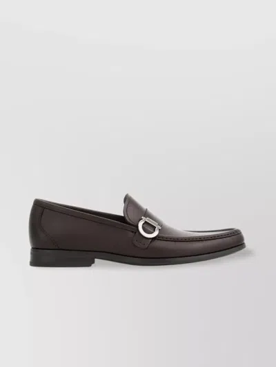 Ferragamo Loafers Metal Buckle Detail Round Toe In Brown