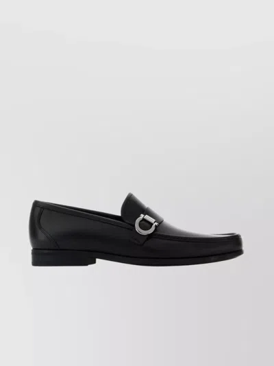 Ferragamo Caspian Loafers With Metal Buckle Detail In Black