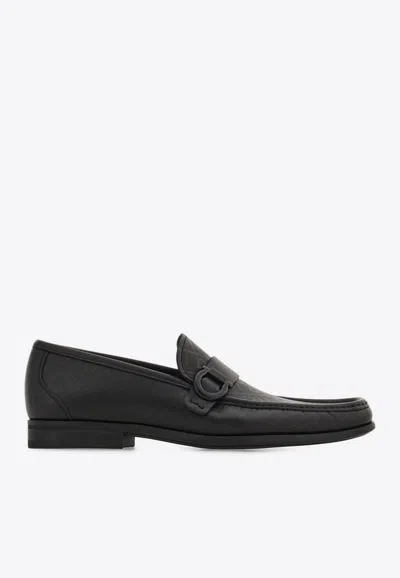 Ferragamo Caspian Monogram Leather Loafers In Black
