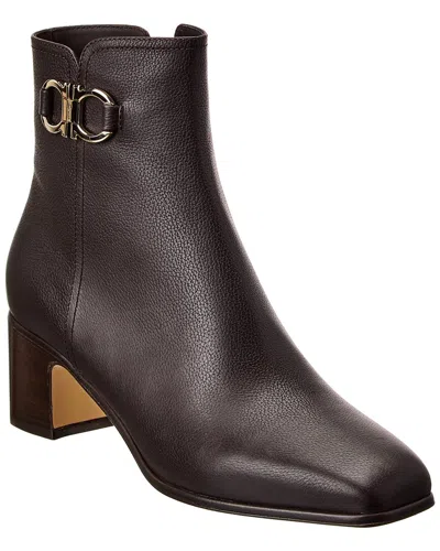 Ferragamo Cassaro Leather Bootie In Brown