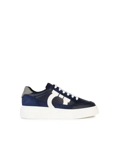 FERRAGAMO CASSINA' BLUE LEATHER SNEAKERS