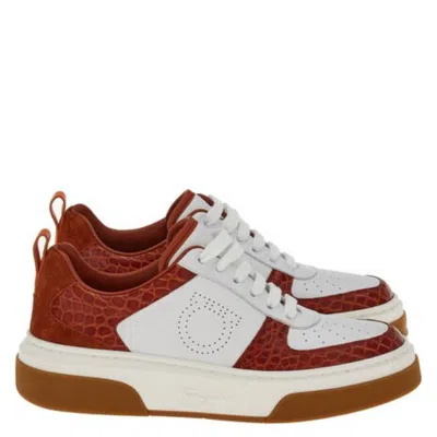 Ferragamo Cassina Croc-embossed Leather Sneakers In Brown
