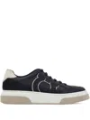 Ferragamo Cassina Gan2 Leather Sneakers With Suede Details In Blue