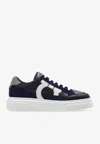 Ferragamo Low Top Sneaker With Gancini Outline In Midnight Blue