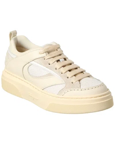 Ferragamo Cassina Leather & Mesh Sneaker In White