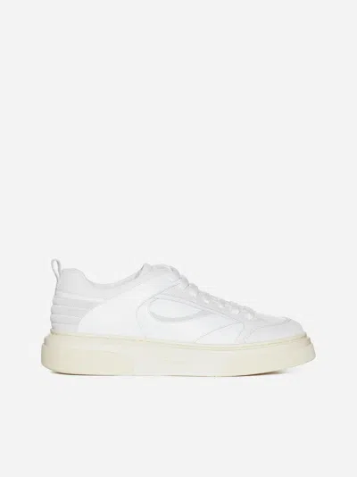 Ferragamo Logo Leather Sneakers In White