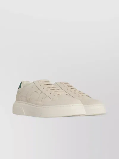 Ferragamo 'cassina' Leather Sneakers With Contrasting Heel Tab In Neutral