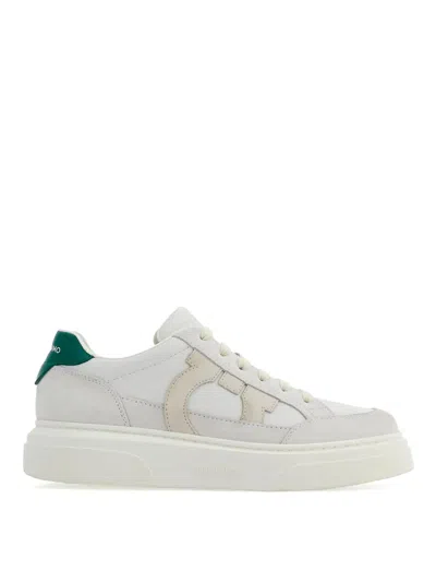 Ferragamo Cassina Leather Sneakers With Gancini Patch In Neutral