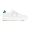 FERRAGAMO CASSINA OFF WHITE AND GREEN SUEDE LEATHER SNEAKERS
