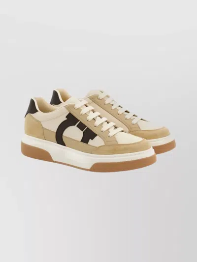 Ferragamo Cassina Sneakers With Suede And Leather In Neutral