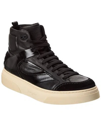 Ferragamo Cassio Leather High-top Sneaker In Black