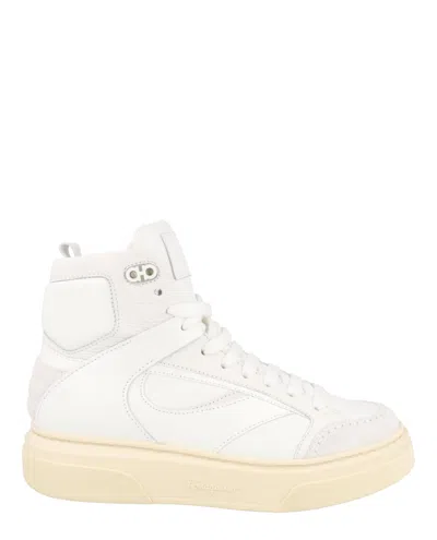 Ferragamo Cassio Leather High-top Sneakers In White