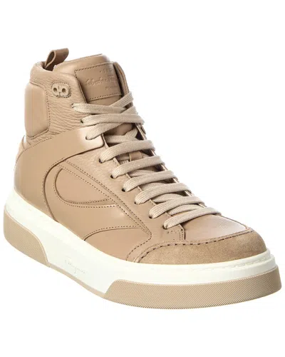 Ferragamo Cassio Leather High-top Sneaker In Transparent