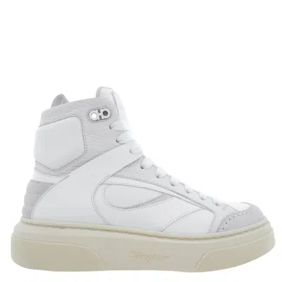 Ferragamo Cassio Leather High-top Sneakers, Size 7 In White