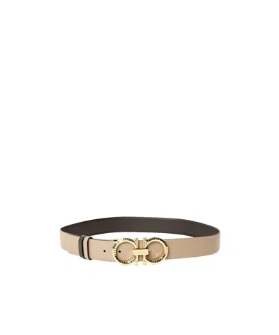 Ferragamo Casual Belt With Double-ring Buckle In Brown