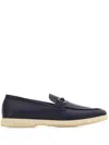 Ferragamo Leather Loafers With Gancini Ornament In Blue