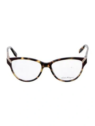 Pre-owned Ferragamo Cat-eye Eyeglasses In Brown