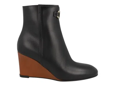 Pre-owned Ferragamo Catuja Leather Wedge Booties (women's) Sneakers In Nero In Black