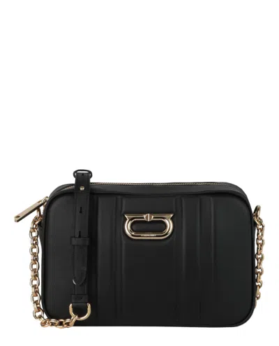 Ferragamo Cc Embossed Leather Shoulder Bag In Black