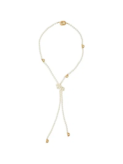 Ferragamo Central-knot Glass-pearl Necklace In Gold