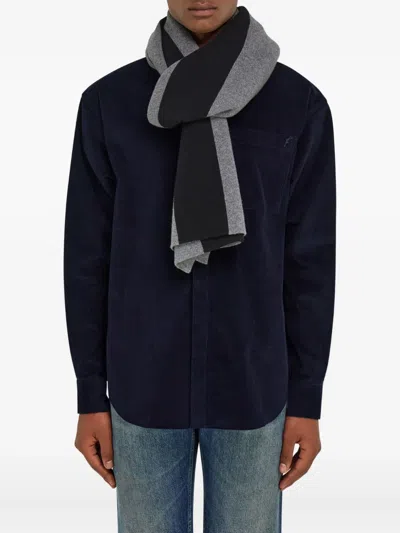 Ferragamo Central-stripe Wool-cashmere Blend Scarf In Black
