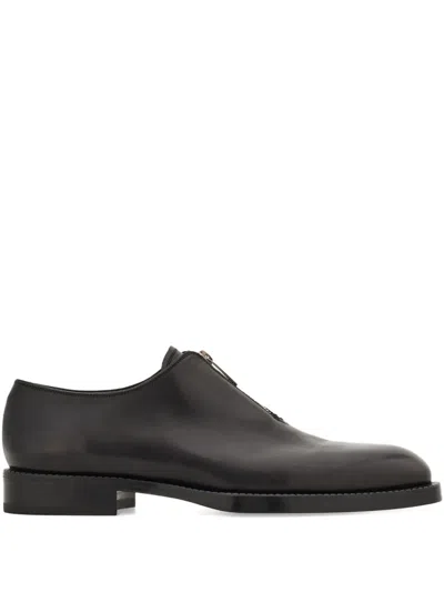 Ferragamo Derby Shoe With Zip Detail In Black