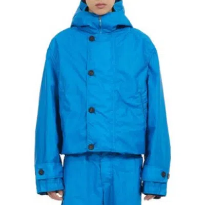 Ferragamo Cerulian Hooded Technical Jacket In Blue