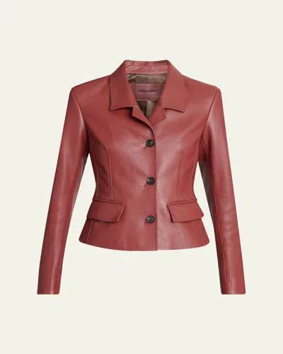 Ferragamo Cervo Single-breasted Leather Jacket In Multi