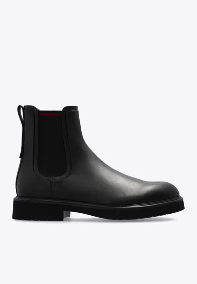 Ferragamo Cezanne Leather Ankle Boots In Black