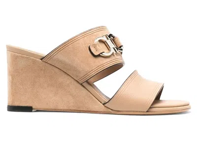 Pre-owned Ferragamo Chaim 75mm Suede Wedge Mules (women's) Sneakers In Beige/khaki In Brown