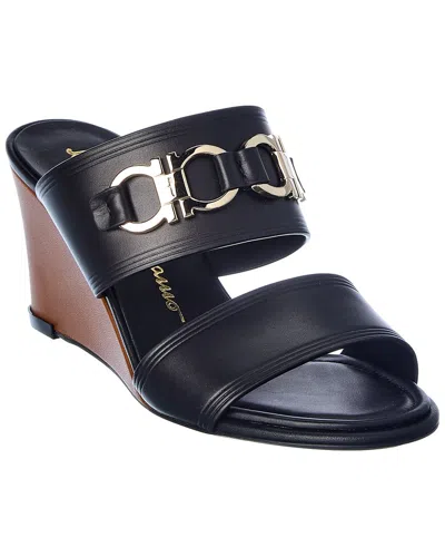 Ferragamo Chaim Leather Wedge Sandal In Black
