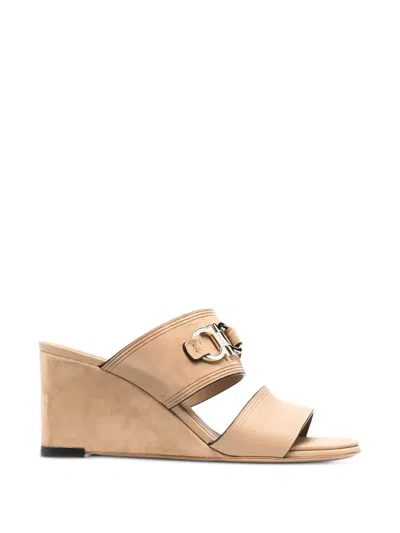 Ferragamo Chaim Wedge Sandals In Neutral