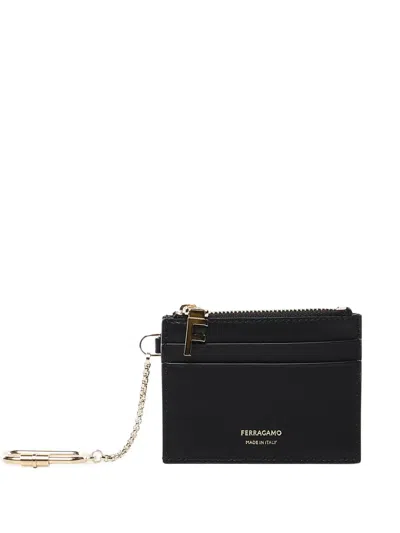 Ferragamo Chain-detailed Zip-around Cardholder In Black