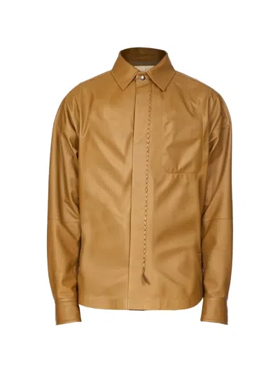 Ferragamo Chain Leather Jacket In Brown