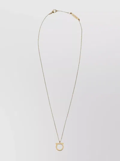 Ferragamo Chain Link Pendant Necklace With Large Gancini In Gold