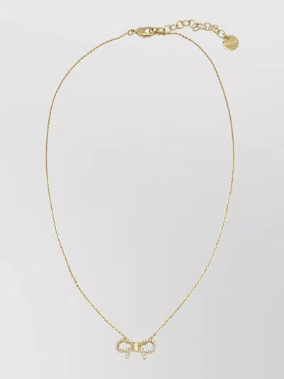 Ferragamo Chain Necklace Adjustable Length Bow Pendant Stones In Purple