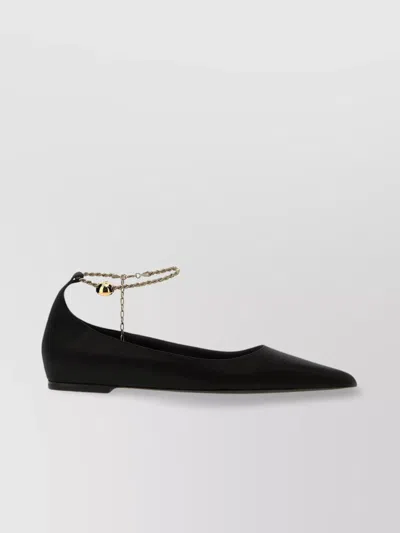 Ferragamo Chain Pointed Toe Ballet Flats In Black